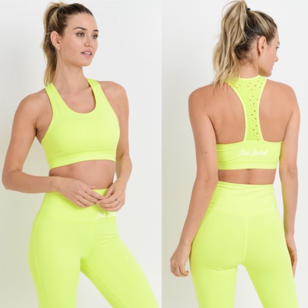 Neon Yellow Sports Bra from Pink Barbell